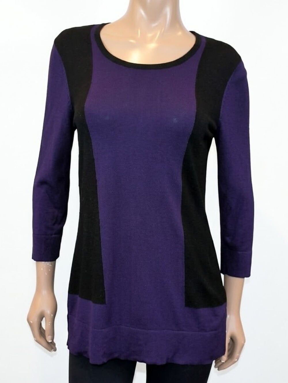 Windsmoor Color Block Sweater Cropped Sleeve Lightweight Tunic Size Small Purple